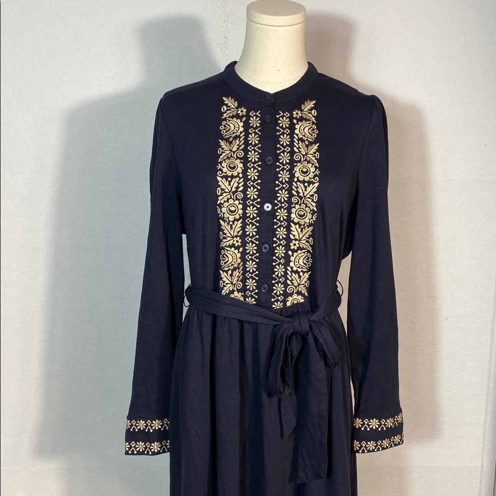 Boden Edwina Jersey Shirt Dress in Navy Blue with Embroidery size 12P - Picture 9 of 14